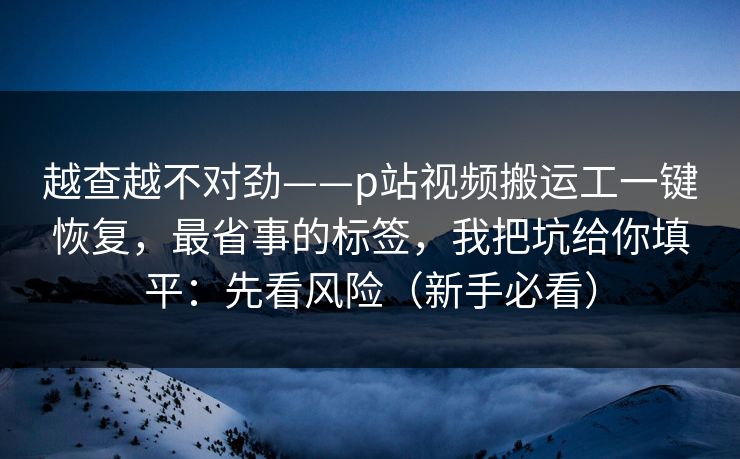 越查越不对劲——p站视频搬运工一键恢复，最省事的标签，我把坑给你填平：先看风险（新手必看）