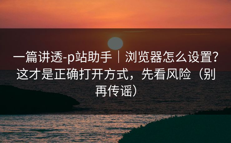 一篇讲透-p站助手｜浏览器怎么设置？这才是正确打开方式，先看风险（别再传谣）