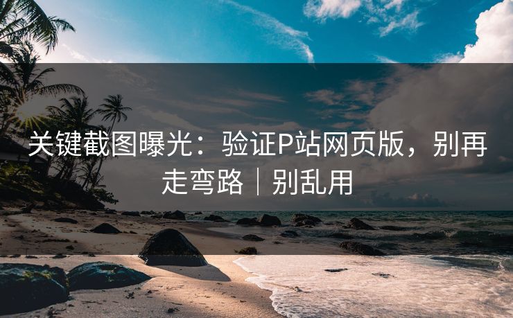关键截图曝光：验证P站网页版，别再走弯路｜别乱用